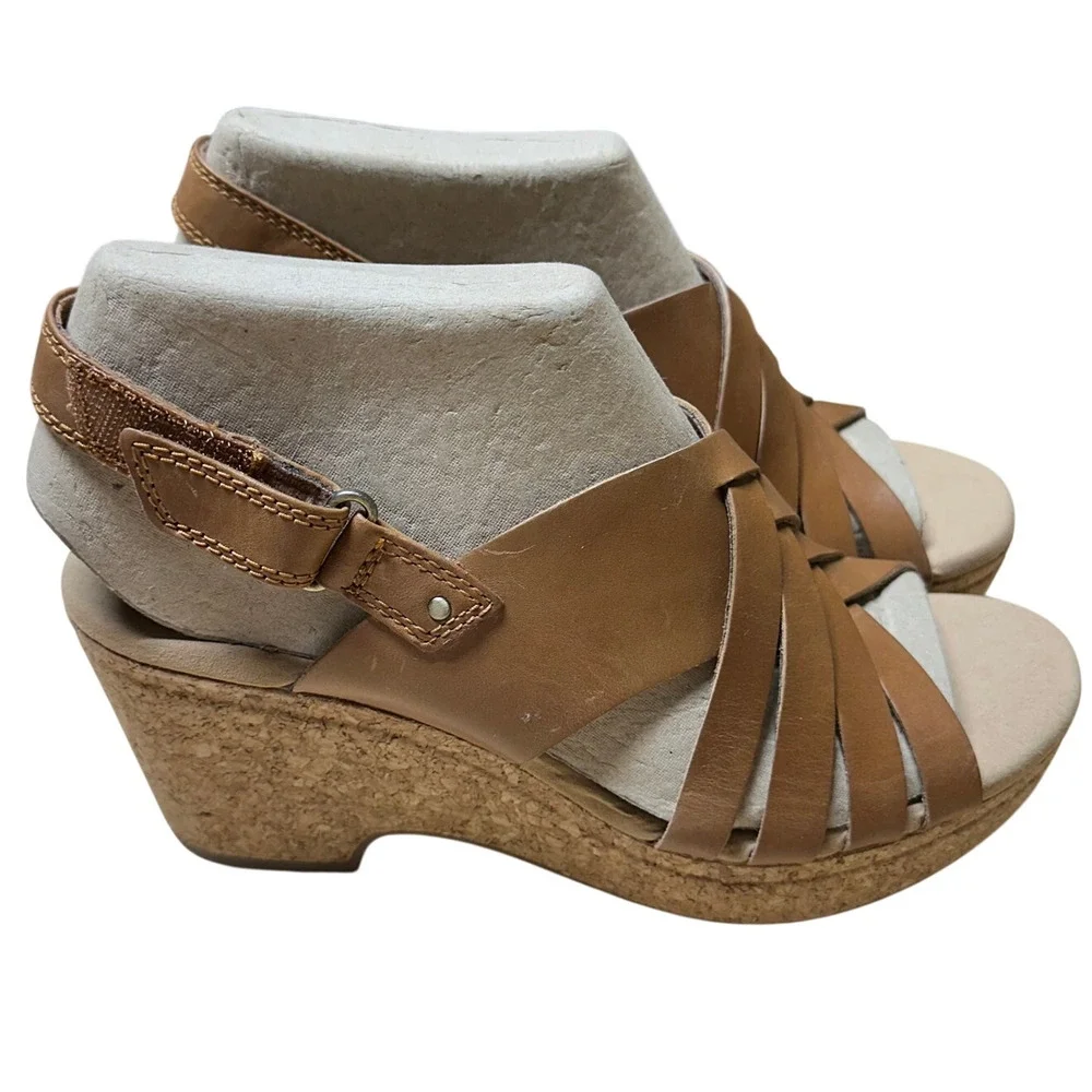 Clarks Collection Woven Leather Wedge Giselle Glow Light Tan Women's 6M NIB - Picture 3 of 11